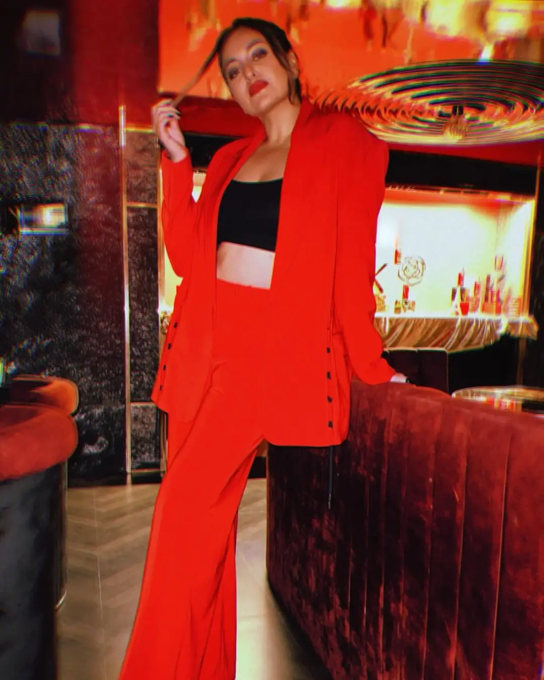 Sonakshi Sinha Wearing Beautiful Orange Coat Pant